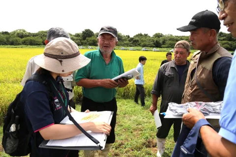 適期刈り取りで高品質出荷へ<br>銀河のしずく現地指導会